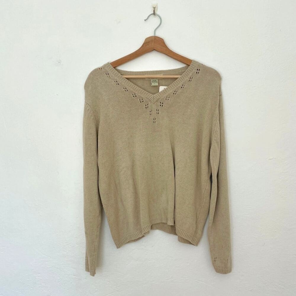 Eddie Bauer – Vintage Linen-Cotton Blend Oatmeal Crochet Knit Sweater